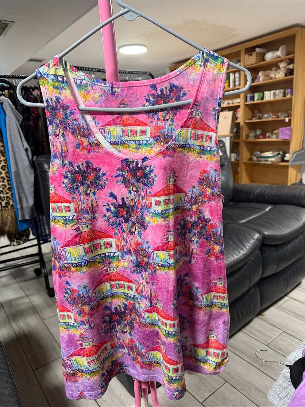Vibrant Pink Tropical Print Tank Top - Unbranded